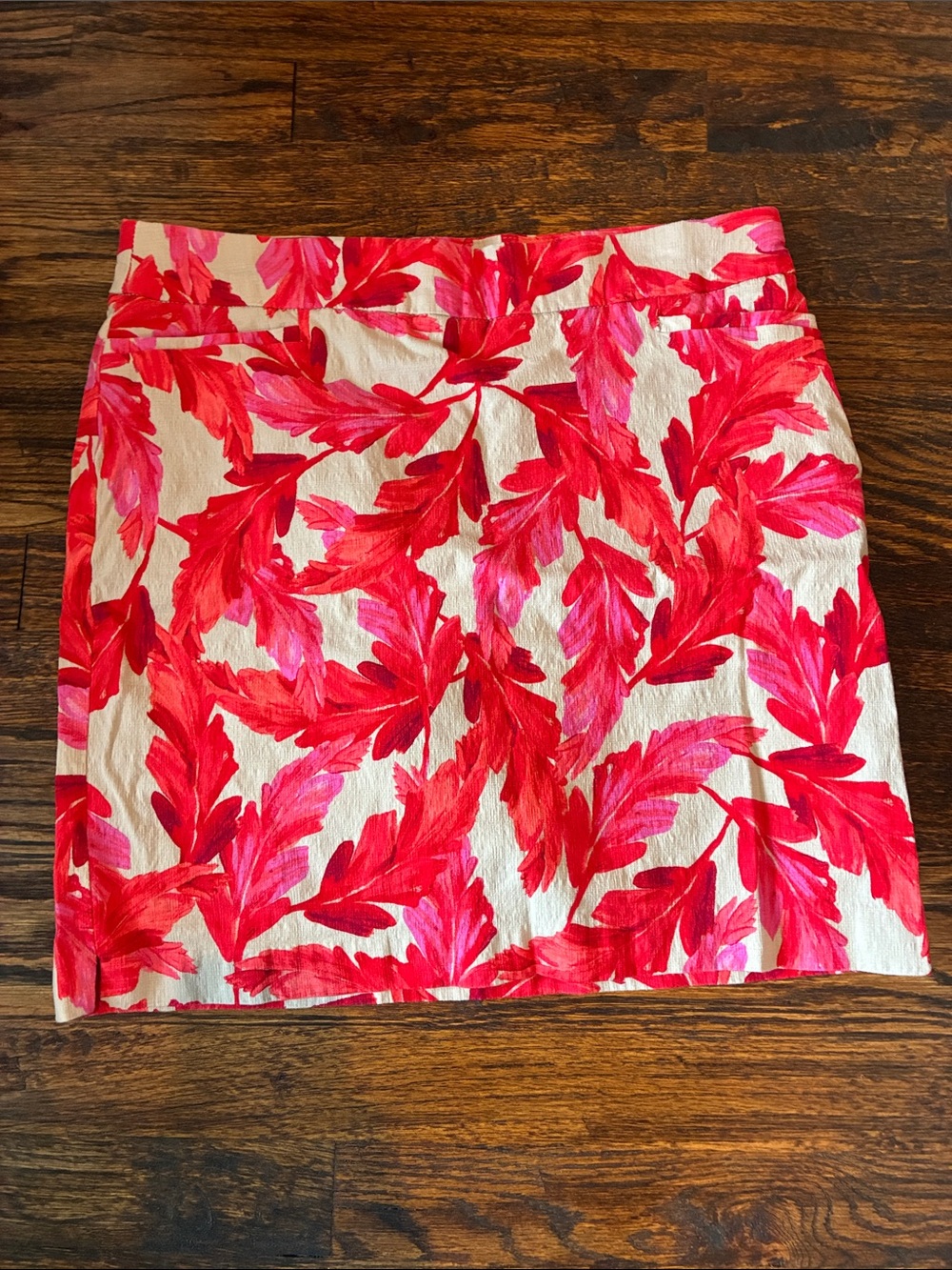Chico's Pink and Red Leaf Print Skirt